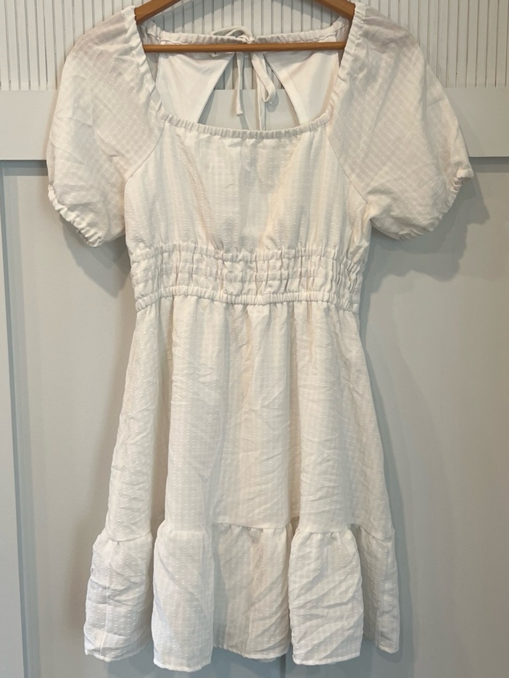 Maurices White Square-Neck Puff Sleeve Tiered Babydoll Dress
